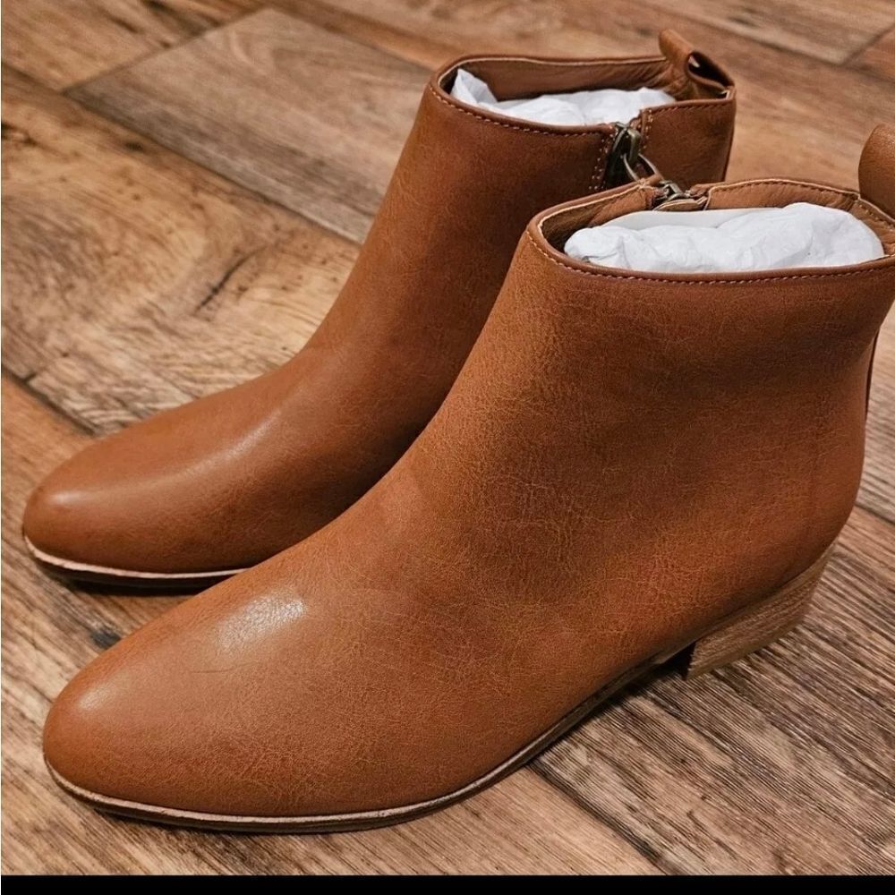 Beast Fashion PU Leather Block Heel Ankle Boots Brown Womens 6 - 7 - 7.5 - 8